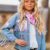 Cowgirl Lets Go Girls Silver Fringe Denim Jacket - Image 5
