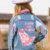 Cowgirl Lets Go Girls Silver Fringe Denim Jacket - Image 2