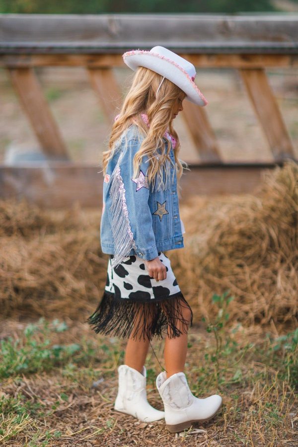 Cowgirl Lets Go Girls Silver Fringe Denim Jacket - Image 9