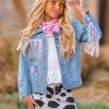Cowgirl Lets Go Girls Silver Fringe Denim Jacket - Image 10