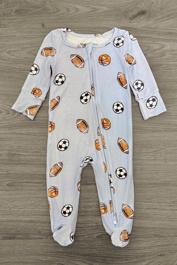 Light Blue Bamboo Ball Onesie