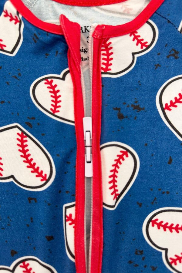 Blue Bamboo Baseball Heart Onesie - Image 2